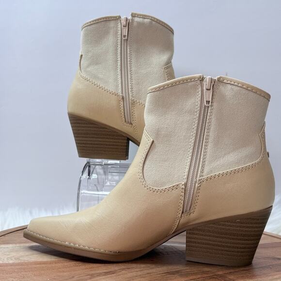 Universal Thread Womens Size 8 Kay Western Cowboy Side Zip Beige Ankle Boots - Picture 6 of 12